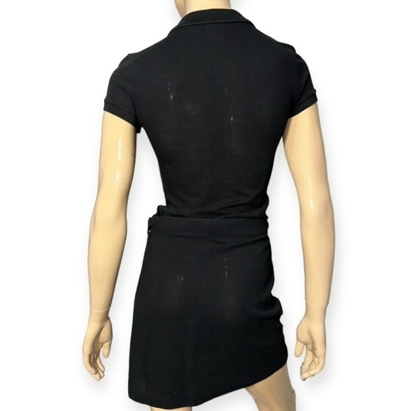 Lacoste Vintage Women’s Size 34 4 Black Cotton Pique Belted Polo Mini Dress - Picture 4 of 6